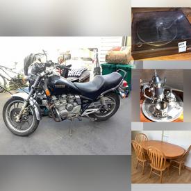 MaxSold Auction: This online auction features Yamaha motorcycle, silver plate, furniture such as glider, hall bench, Duncan Phyfe drop leaf table, dining chairs, Leon’s sofa, and antique dresser, CDs, DVDs, Sony turntable, Samsung Blu-ray player, framed wall art, hand tools, power tools, NIB radiator, hardware, shelving units, wheelbarrow, home decor, glassware, barware, books, lamps, small kitchen appliances, dishware, lawnmower, Shimano bicycle, yard tools and much more!