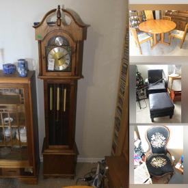 MaxSold Auction: This online auction contains a Grandfather clock, Noritake China, Blue Mountain pottery, pet supplies, vintage teacart and chair, dinette set, beds, bookshelves, China cabinets and much more!