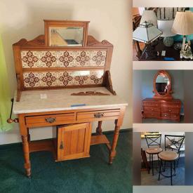 MaxSold Auction: This online auction features furniture such as a glass door entertainment center, desk, file cabinets, hutch, cabinet, vintage washstand, office chair, bed frame, barstools, chairs, chest, kitchen island and more, ukelele, kayak trailer, silverplate, Haviland china, Limoges, barware, kitchenware, vintage cookware, mirrors. linens, Pendelfin collectibles, records, electronics, camping supplies and much more!