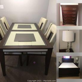 MaxSold Auction: This online auction features Dining Room Table & Chairs, Sofas, Dressers, Table Lamps, Washing Machine, King Bedframe and much more!