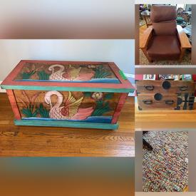 MaxSold Auction: This online auction features Slag Glass Table Lanterns, Chaise Lounge, Mission Style Furniture, Tansu Wooden Chest, Wine Rack, Moveable Kitchen Island, Area Rugs, Wicker Lounge Chair, Ladder Towel Racks, Large Art Prints and much more!