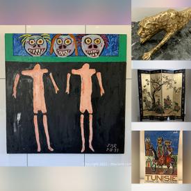 MaxSold Auction: This online auction features Copper & Brass Sculpture, Drum Table, Art Pottery, Original Oil Paintings, Art Glass, MCM Moroccan Saddle Stool, SCHEURICH Fat Lava Vases, UMBRA Figures, Vintage Kaiser Limited Edition Plate, Vintage Pyrex and much more!