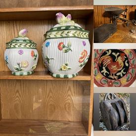 MaxSold Auction: This online auction features an antique wooden cabinet, coffee table set, teak cart, marble table, serving plate set, Japanese and China porcelain, glass lamp, wall art, Sterling jewelry, Hawaii ukulele, Italian tile, vintage tools and much more!