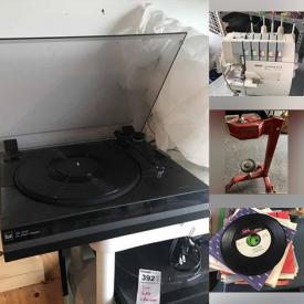 MaxSold Auction: This online auction features Art Pottery, Camping Gear, 45s, 78s, & LPs, Onyx Goblets, Power Washer, Craft Supplies, Pottery Die Pres, Small Kitchen Appliances, Candy Moulds, NIB Greenhouse, Sewing Machines, Knitting Machines and much more!