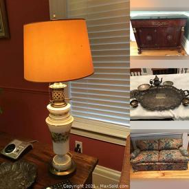 MaxSold Auction: This online auction features Cedar Chest, Customer Jewelry, Lamps, Fire Dogs, Garden Tools, Golf Clubs, Amber Glass, Wine Glasses, Tea Set and much more!