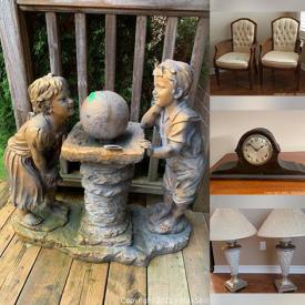 MaxSold Auction: This online auction features furniture such as wooden chairs, a cheval mirror, older rattan chair, glass lanterned with brass accents, vases, Blue Mountain Pottery, a Glass topped double coffee table with metal and composite base and much more!