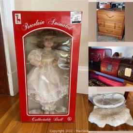 MaxSold Auction: This online auction features Dolls, Jewelry Boxes & Organizers, Storage Boxes & Totes, Hat Boxes, Pet Products, Small Kitchen Appliances, Beauty Appliances, Crystal Lamps, Vacuums, and much more!