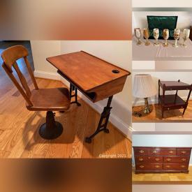 MaxSold Auction: This online auction features Alabaster Wine Glasses, Bar Accessories, Area Rug, Electric Lawnmower, Small Kitchen Appliances, Antique School Desk, Vintage Circus Items, Yard Tools, Cat Figurines, Toys, Doll House Furniture, Credenza Beds and much more!