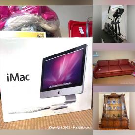 MaxSold Auction: This online auction features fine bone china, Limoges, decorative plates, silver plate, furniture such as Thomasville dressers, nightstands and hutch, entertainment center, coffee table, wicker rope chairs, and leather sofa, stemware, books, glassware, Bose speakers, home decor, lamps, wall art, wedding dress, vinyl records, iMac computers, 30” Vizio TV, HP printer, art supplies, exercise equipment, hand tools, power tools, costume jewelry and much more!