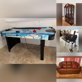 MaxSold Auction: This online auction features furniture such as a sofa table, loveseat and sofa, wingback chairs, coffee table, dining table and chairs, Berkline recliner, bar stools, nightstand, dresser, futon and more, smoker grill, massager, air hockey table, CDs, faux flowers, linens, small kitchen appliances, kitchenware, luggage, wall art, Christmas laser lights and much more!