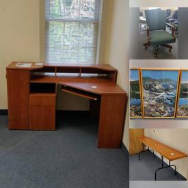 MaxSold Auction: This online auction features wall art, furniture such as couch with pillows, Parsons tables, filing cabinets, corner computer desk, and office chairs, whiteboards, 3M projector and much more!