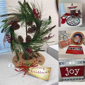 MaxSold Auction: This Commercial Liquidation Online Auction features New Christmas Decor such as Wall Plaques, Snowmen, Pillows, Stars & Berries Cone Trees, Baskets, Twig Lights, Table Linens, Wreaths, Bird Houses, Ornaments, Wire Christmas Trees, and New Inspirational Saying Wall Plaques, Table Lamps, Decorative Plates, Teacher Wall Plaques and much more!