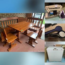 MaxSold Auction: This online auction features Aynsley and Johnson Bros. fine china, furniture such as table set with chairs and bench, vintage wood framed chair, Gibbard dresser, couch, electric recliner and drafting table, Bose sound dock, Dell laptop, Christmas decor, lamps, home decor, CDs, DVDs, vintage trunks, luggage, office supplies, camping gear, glassware, Kenmore freezers, signed pottery, board games, children’s toys, barware, area rugs, power tools, lawn mower and much more!