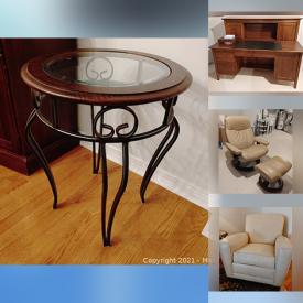 MaxSold Auction: This online auction features Knob Creek Cherry Dining Room Furniture, Art Glass, Ethan Allen Soho Leather Chair, Hand Woven Oriental Rug, TV, Sunbeam Mixmaster, Pewter Plates, Golf Clubs, Von Wright Bird Prints, Serta Adjustable Bed and much more!