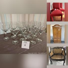 MaxSold Auction: This online auction features Lenox, serving ware, glassware, linens, yard tools, furniture such as dining room chairs, TV cabinet, mahogany desk, and Parsons chairs, holiday decor, children’s toys and much more!