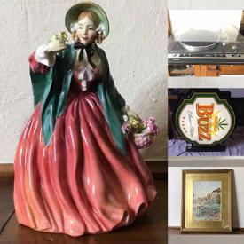 MaxSold Auction: This online auction features A.J. Casson prints, soapstone carving, Steiff horse, Laszlo Neogrady painting, vintage golf prints, rubbings, painted farm scene and other wall art, bronze figure, books, Blue Jays poster, industrial lamp light, Royal Doulton, fishing tackle box, vintage Underwood desk, decorative light fixture, wood mirror and much more!