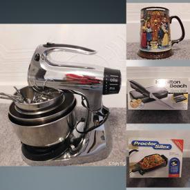 MaxSold Auction: This online auction features Sunbeam Mixer, NIB Small Kitchen Appliances, Collectors Mugs, Vacuum, Table Lamps, Board Games, Steamer Pots, NIB Hand Tools, and much more!