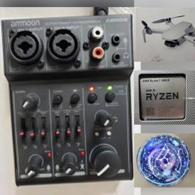 MaxSold Auction: This online auction features DJI and Holy Stone drones, Crosshair motherboard, AMD Ryzen, Galaxy Buds pro, Brown no-touch thermometer, DJI gimbals, massage tools, Smart Scale, desktop heaters, fairy lights, Avid power pack, LED strip, eye massager, speakers, lights, ultrasonic cleaner, Rexing dashcam, Biolite solar power and much more!