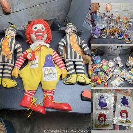 MaxSold Auction: This online auction features McDonald's, Collectibles including Glassware, New Happy Meal Boxes, Paper Goods, Stuffed Toys, Happy Meal Toys and much more.