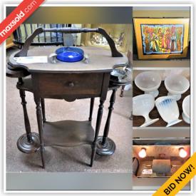 MaxSold Auction: This online auction features Vintage Electric Dayton Dual Polisher & Weller Sander, Tool Chest, Hand Tools, Japan-China Creative Manor & Fine Staffordshire England China Dish Set, MCM & Vintage Mahogany Wood Tea Cart, Vanity, Tobacco Humidor, TV Tray Stand, Handcrafted ASH Tables, Tribal Folk ART Carved Wood Figure, Signed Framed ART, Sewing Machines, Display Rack, Antique Handmade Rocking Baby Cradles, Collectibles, 22k Plates & Silver Rim Glassware, Quilting Books and much more.