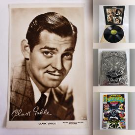 MaxSold Auction: This online auction features many postcards such as early Clark Gable and more, cufflinks, comics, coin sets, antique keys, hockey cards, sports cards, vintage cigarette case, figurines. Records (such as the Beatles, Hall Oates, Bryan Adams and much more!