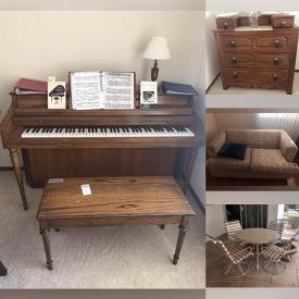 MaxSold Auction: This online auction features furniture's items such as a nice Olive colored chair, a 5 piece of Wedgewood, mirror with decorative gold-colored trim, rocker recliner, a Kimball piano, Christmas baskets, wrapping supplies, vintage and much more!