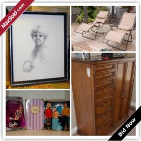 MaxSold Auction: This online auction features Barbie, Zero Gravity Chairs and Table, Drexel Dresser Armoire, Ballet Bar and Shoes, Turner Wall Accessory, Outdoor Rug, Patio Chairs, Outdoor Coffee Table and much more!