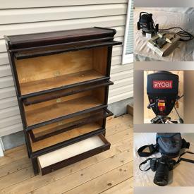 MaxSold Auction: This online auction features Barrister Bookcase, Work Light, Power Tools, Drill Press, Wood Sculptures, Small Kitchen Appliances, Chain Saw, Vintage Crocks, Stamps, Air Compressor, Coins, Oil Lamps, Vintage Rogers Radio, Cameras and much more!