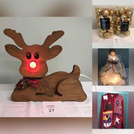 MaxSold Auction: This online auction features Christmas Decorations such as Angel Collection, Ornaments, Candle Holders, Indoor Lights, Vintage Tree Ornaments, Stocking Holders, Snowman Collection, Advent Calendar, Christmas Sweater, Table Linens, Joan Baker Noel Angel, Gnomes, Serving Pieces, Ribbon, Fabric and much more!