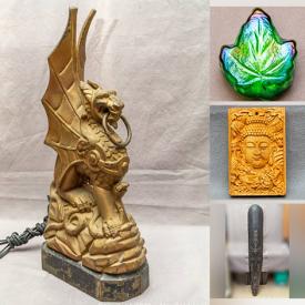 MaxSold Auction: This online auction features Wooden Mask Wall Carvings, Natural CARNELIAN Stone Bangles, Silver Rings, Coins, Sandalwood Plaque Pendant, Chinese JADE Carved Coins, JADE Bangles, Hand Carved Glass Snuff Bottle, Cast Iron Mythical Dragon Lamps, Blue/White Porcelain, Decorative Plates, Art Glass, Chinese Silver Dragon Pipes and much more!