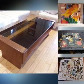 MaxSold Auction: This online auction features MCM Teak Coffee Table, MCM Abstract Paintings, Antique Hartmann Wardrobe Trunk, Donna Adams Paintings, Vintage Costume Jewelry, vintage Carvings, DVDs, Vintage Inkwells, Antique Tribal Camel Saddles, Antique Lamps and much more!