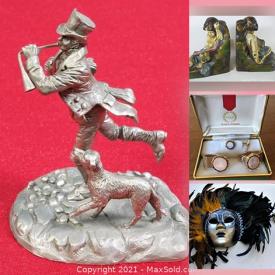 MaxSold Auction: This online auction features Feathered Masks, Vintage Marching Band Hat & Regalia, Japanese Wedding Kimono, Fine Pewter Figures, GET Quartz Watch, Men's Suspenders & Vests, Metal Toy Soldiers and much more!