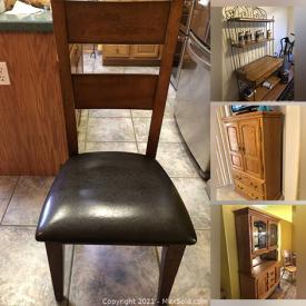 MaxSold Auction: This online auction features Oak China Cabinet, Custom Made Sofa, Sectional Sofa, Mirrors, Sleigh Bed, Bakers Rack and much more!