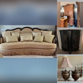 MaxSold Auction: This online auction features furniture such as a European china cabinet, office chair, loveseat, bench, coffee table, carved wood cabinets, shelving units, armoire, side chair, baker's rack, chair and ottoman, cabinet and more, mirror, lamps, carved wooden doors, rooster and pig decor, bakeware, lights, sconces, artworks and much more!