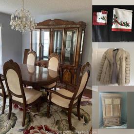 MaxSold Auction: This online auction features MCM Italian Dining room set, Queen bed, Crystal Stemware, Office Furniture & Electronics, TVs, Women's Designer clothing & shoes, Artwork, Living room furniture, Table lines, Ladder, Home goods and much more!