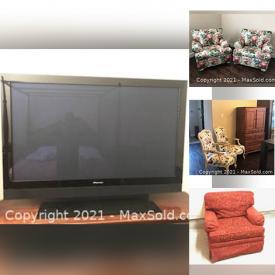 MaxSold Auction: This online auction features Ethan Allen Furniture including living room, dining room, occasional chairs, TV cabinet, 60" Plasma TV, Queen mattress and much more!