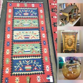 MaxSold Auction: This online Scrapbook from travels, antique table, Asian tea set, guitar, dollhouse, fireplace accessories, oriental room rug, sailboat rudder, Lionel trains with train track, Ethan Allen Arm Chairs and antique chairs, Potion tulip Table, vintage coffee table, Antique Italian painted Chest, flutes and much more!