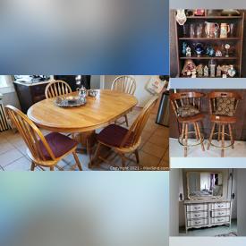 MaxSold Auction: This online auction features fine china, silver plate, furniture such as wooden hutch, bar chairs, office desk with chair, recliner, couch, folding tables, and dresser with mirror, glassware, crafting supplies, holiday decor, costume jewelry, framed artwork, books, small kitchen appliances, outdoor furniture, file cabinets, mason jars, power tools, office supplies and much more!