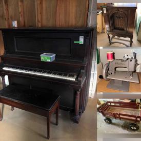 MaxSold Auction: This online auction features furniture such as a wood table, patio chairs, metal shelving units, upholstered chairs, MCM Kilgore and Bro. dresser, card table, Lepine wood dresser, bed frame, cabinets, solid table with leaf and more, Mendolssohn piano, planters, fireplace screens, hand tools, Radio Flyer wagon, vintage model 54 radio, humidifier, hardware, cordless mower, storage containers, area rug, craft supplies, child's sewing machines, toys, linens, small kitchen appliances, kitchenware, wall art, puzzles, baskets, ladders, garden tools and much more!