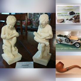 MaxSold Auction: This online auction features robes, miniature Japanese geta, wall art, curling broom, wine glasses, platters, costume jewelry, capes, Delft coasters, wooden carved shoes, figurine bookends, masks and much more!