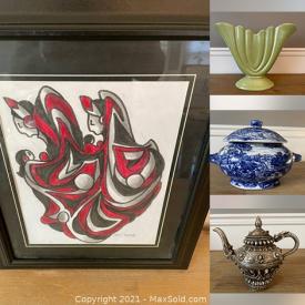 MaxSold Auction: This online auction features Chinese Teapots, Chinese Flambe Vase, Satsuma Bowl, Blue Transferware, Art Deco Vase, Collector Plates, Don Chase Artwork, Porcelain Floral Bouquets and much more!