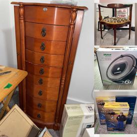 MaxSold Auction: This online auction features furniture such as a bar-height dining table Drexel coffee table, In Seat electronic recliner, corner chair, side tables, jewelry chest, dresser with mirror and more, cleaning items, Roomba, vintage toys, Baseball cards, die-cast toys, photo frames, ginger jar, Waterford, jewelry, books, kitchenware, small kitchen appliances, George Foreman grill, rugs and much more!