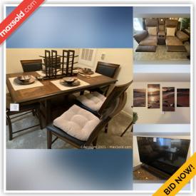 MaxSold Auction: This online auction features Panel Bed, Glider Recliner Reclining Love Seat & Sofa, Lift Top Coffee Table, LED TV, Washer, Dryer, Vacuum and much more!