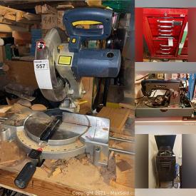 MaxSold Auction: This online auction features band saw, electronic radial, table saw, wood lathe, mid-century dresser, saw and bench, table chairs, wicker rocker and much more!