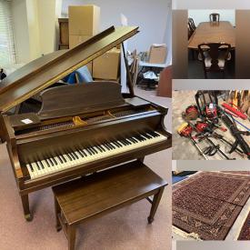 MaxSold Auction: This online auction features baby grand piano, Insignia TV, furniture such as dining room table and chairs, dresser with mirror, Henredon china cabinet, and night stands, vintage glassware, scaffolding, area rugs, tools and much more!