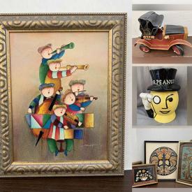 MaxSold Auction: This online auction features items such as Wooden Tribal Mask & Wing Art Picture, Ernest Greenwood Painting, Chalkware Plaques, Vintage Decanters, Bud vases, Old Glass Chimneys, Twisted Glass Sculpture, vintage jewelry and much more!