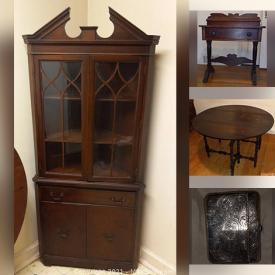 MaxSold Auction: This online auction features furniture such as a pine writing desk, antique tall secretary, 1700s Windsor chair, 1800s spool bed, blanket chest, mahogany corner cabinets, tables and more, antique silverplate case, Seth Thomas mantle clock and much more!