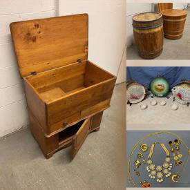 MaxSold Auction: This online auction features Antique Wooden Chest, Half Barrel Back Chair, Mobility Z-Chair, Stoneware Crocks, Vintage Pyrex, Pennsbury Pottery, Antique Doll Furniture, Puzzles, Costume Jewelry, Small Kitchen Appliances, Office Supplies, Children's Books, Vintage Gloves, and Much, Much, More!!