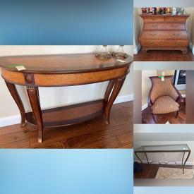 MaxSold Auction: This online auction features Limoges, Haviland plates, furniture such as Bombay chest, entry table, occasional chairs, teak dining table and chairs, tallboy dresser, and king size sleigh bed, framed art, Christmas decor, books, shelving, home decor, area rugs and much more!