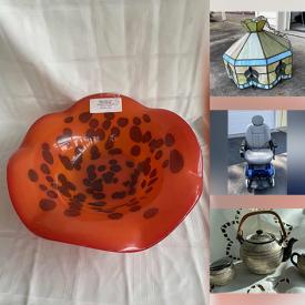 MaxSold Auction: This online auction features Art Glass, Jim Shore Santa, Hallmark Ornaments, New Heated Throws, Leaded Stained Glass Hanging Lamp, Depression Glass, Nippon Tea Set, Penn House China Cabinet, Antique Butter Dishes, Teapots, Stangl Pottery, Wicker Desk, Electric Wheel Chair, Vintage Kitchen Aid Mixer and much more!